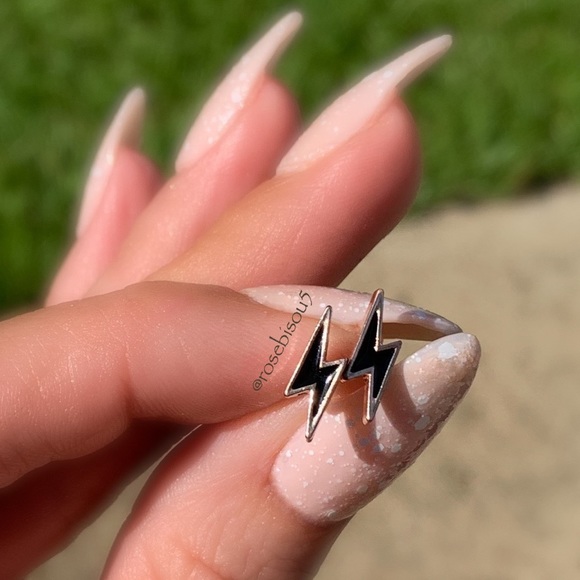 RoseBisou5 | 5PinkKisses Jewelry - ⚡️🆕Rose Gold + Black Enamel Lightning Bolt Studs